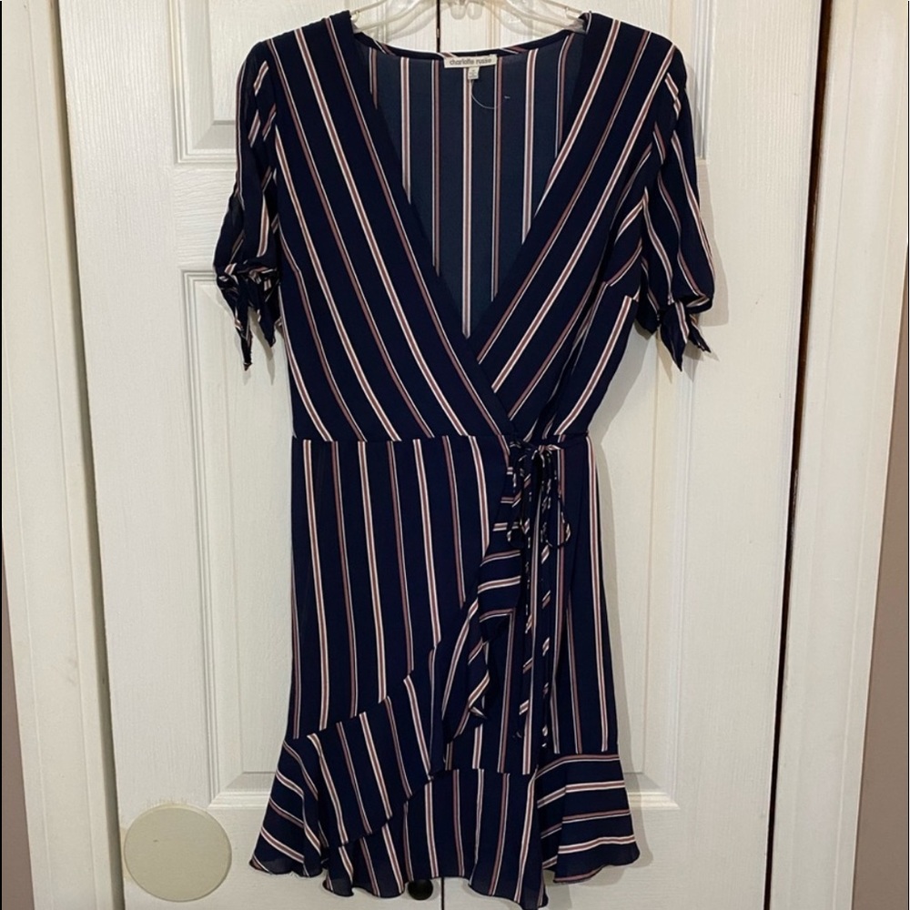 overlapping blue dress